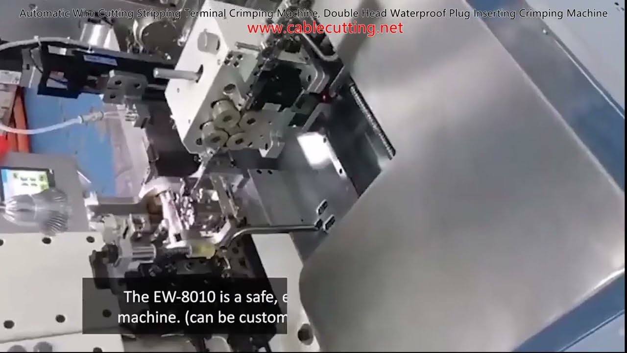 Kettős fejű automata vezetékvágó, csupaszító és kapocspréselő gép – vízálló dugó behelyező